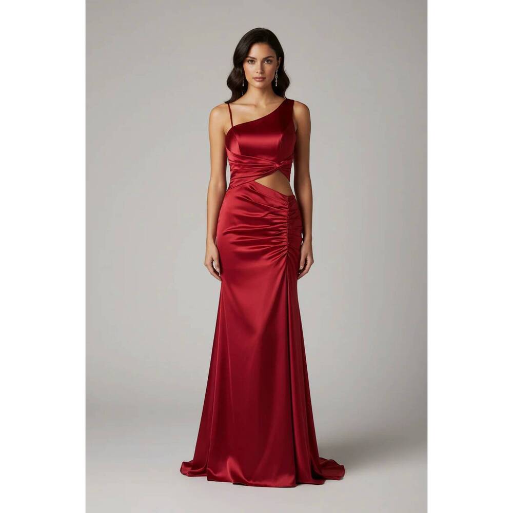 NEW DAVE & JOHNNY one-shoulder maxi dress in red